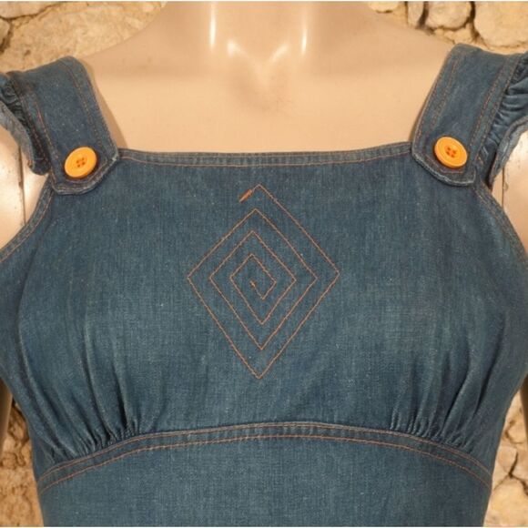 Vintage 60s/70s era Genuine French Vintage Denim Ruffle Dress Size Small - Picture 7 of 12